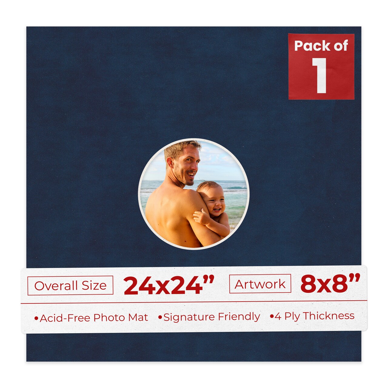 Navy Suede Mat Board for 24x24 Frames - Circle Opening for 8x8 Photos